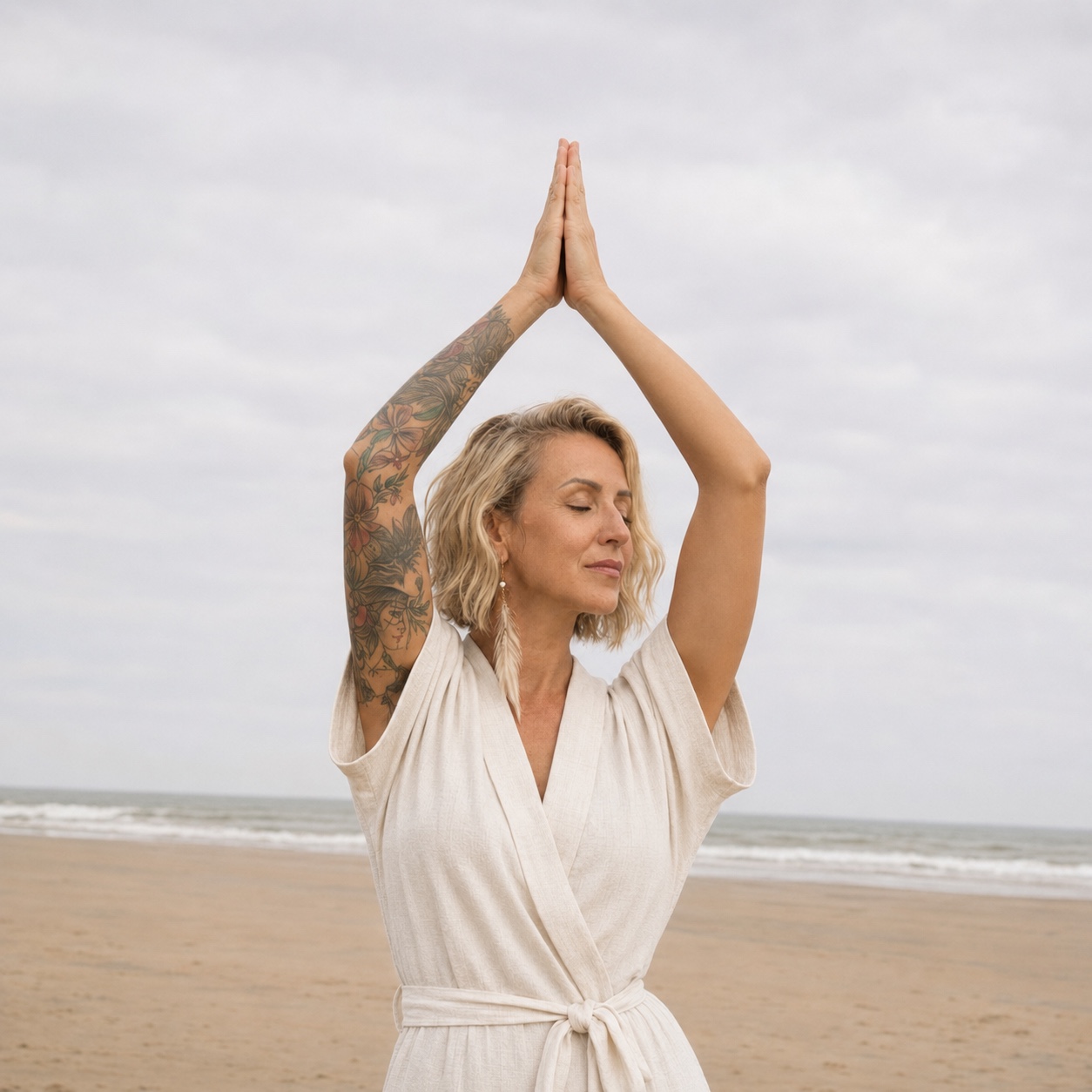 Aneta Różańska podczas praktyki mindfulness nad morzem